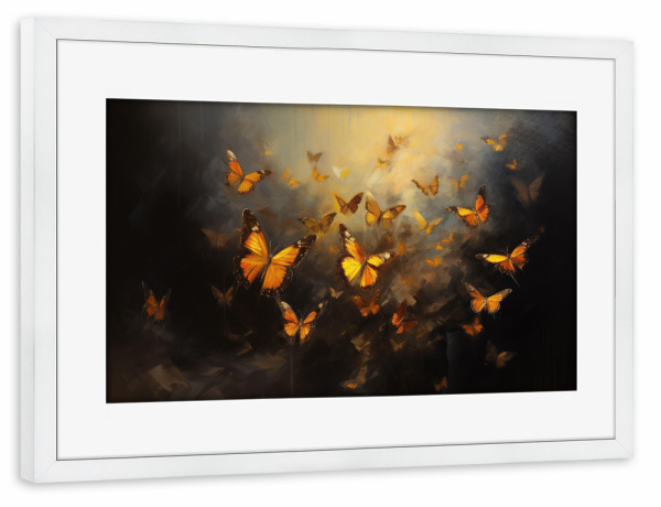 Poster mit Rahmen weiß "Schwarm Schmetterlinge" artboxONE - Natur,Tiere