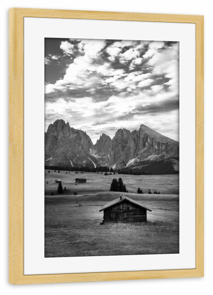 Poster mit Rahmen kiefer "Berghütte s/w" artboxONE - Natur,Reise,Schwarzweiß - Berge,Naturfotografie,Natur