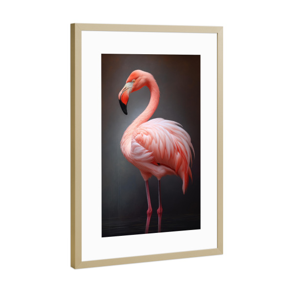 Poster mit Rahmen Gold "Gemaltes Flamingo-Porträt" artboxONE - Natur,Tiere