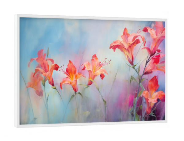 Poster mit weißem Rahmen "Gemälde von rosa Lilienblumen" artboxONE - Natur,Floral