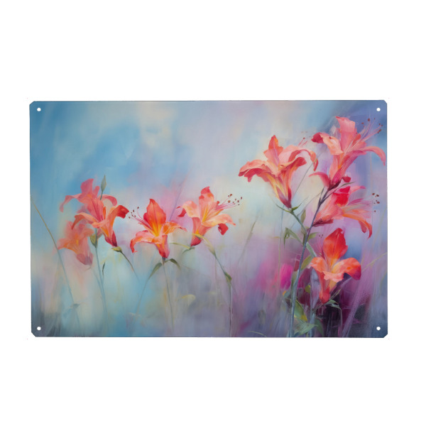 Holzbild "Gemälde von rosa Lilienblumen" artboxONE - Natur,Floral