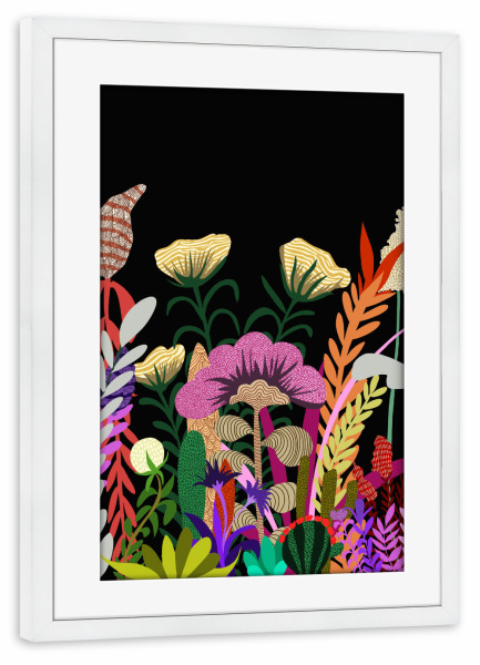 Poster mit Rahmen weiß "Dunkler Garten" artboxONE - Floral