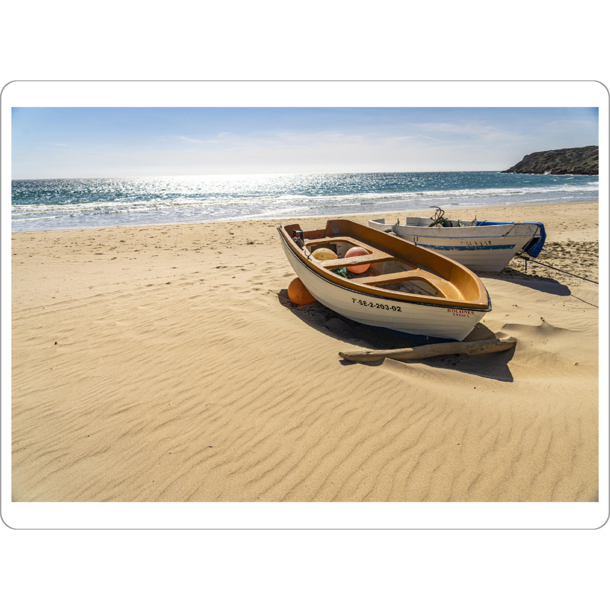 Tischset "Strand von Bolonia, Andalusien" artboxONE - Reise / Strand und Meer - Bolonia,Tarifa,Costa de la luz,Andalusien,Spanien,Strand,Boot