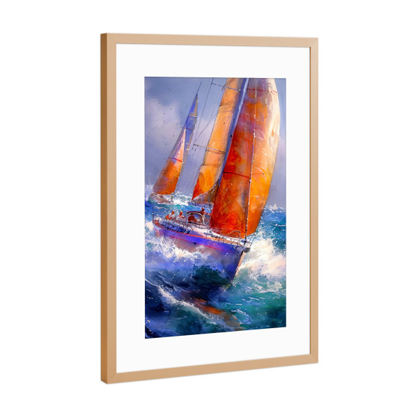Poster mit Rahmen Kupfer "Yacht-Rennboote L" artboxONE - Sport,Sport / Sommerspiele - Yacht,Rennen,Boote,Sport,Aquarell,Malerei