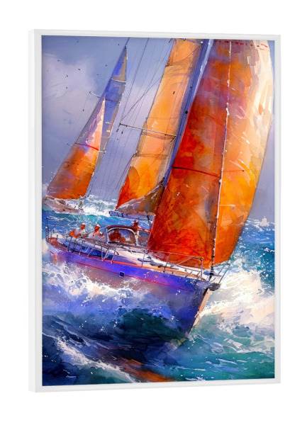 Poster mit weißem Rahmen "Yacht-Rennboote L" artboxONE - Sport,Sport / Sommerspiele - Yacht,Rennen,Boote,Sport,Aquarell,Malerei