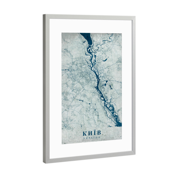 Poster mit Rahmen Silber "Vintage City Kiew" artboxONE - Städte / Weitere,Kartografie