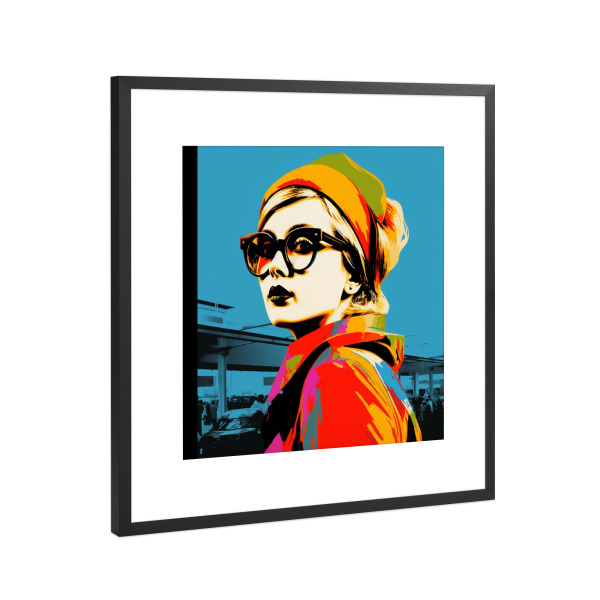 Poster mit Rahmen Schwarz (Metallic) "WINTERTAGE" artboxONE - Menschen,Fashion,Für Mama - Popart,Winter,Schnee,Frau,Rot,Gelb