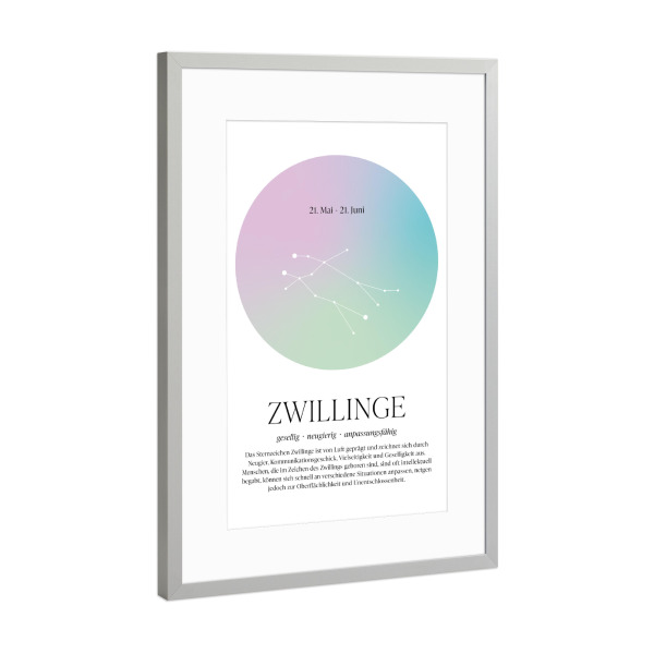 Poster mit Rahmen Silber "Sternbild - Zwillinge" artboxONE - Für Kinder,Für Mama,Für Papa,Galaxy