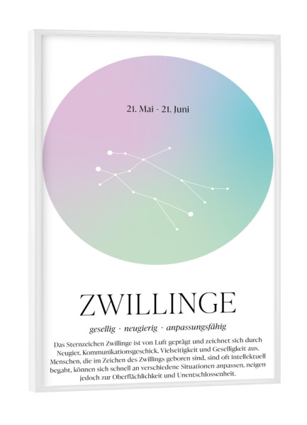 Poster mit weißem Rahmen "Sternbild - Zwillinge" artboxONE - Für Kinder,Für Mama,Für Papa,Galaxy