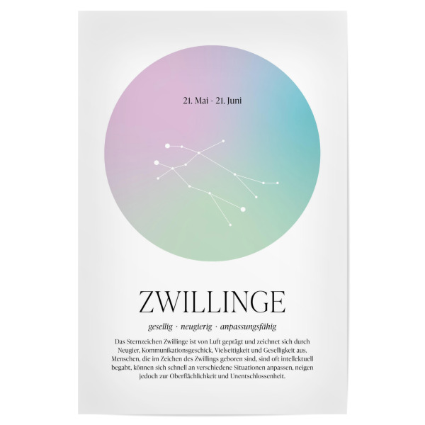 Poster 30x20 cm "Sternbild - Zwillinge" artboxONE - Für Kinder,Für Mama,Für Papa,Galaxy