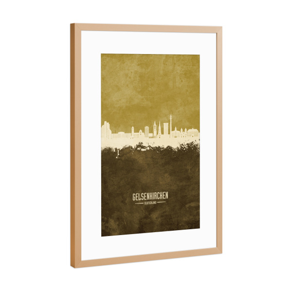 Poster mit Rahmen Kupfer "Gelsenkirchen Skyline Braun" artboxONE - Städte