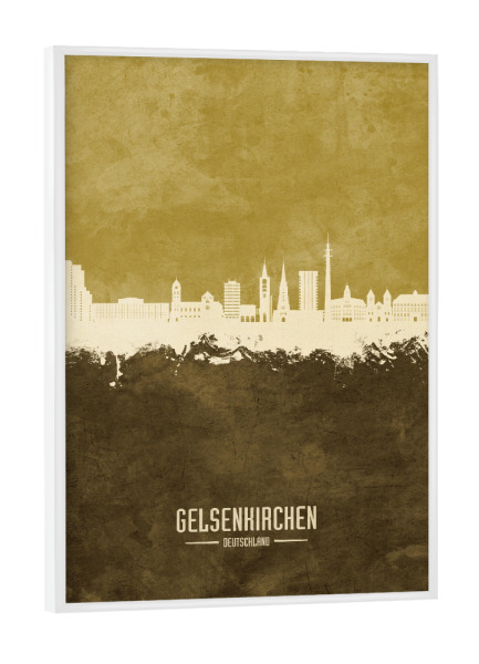 Poster mit weißem Rahmen "Gelsenkirchen Skyline Braun" artboxONE - Städte