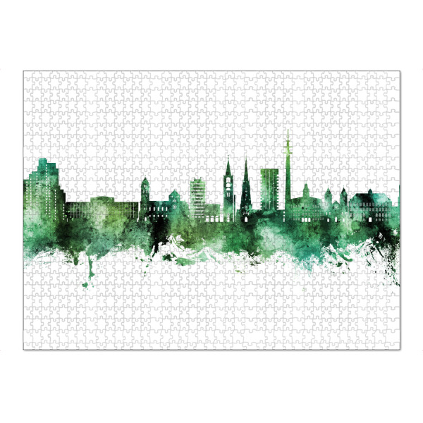 Puzzle Ravensburger "Gelsenkirchen Skyline Green" artboxONE - Städte - Gelsenkirchen,Deutschland,Skyline,Stadtbild,Stadtbild,Aquarell,Malerei