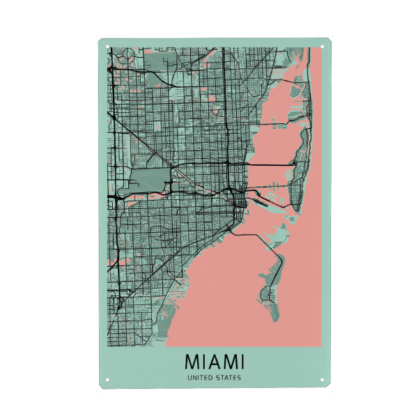 Holzbild "Stadtplan von Miami" artboxONE - Städte / Weitere,Kartografie