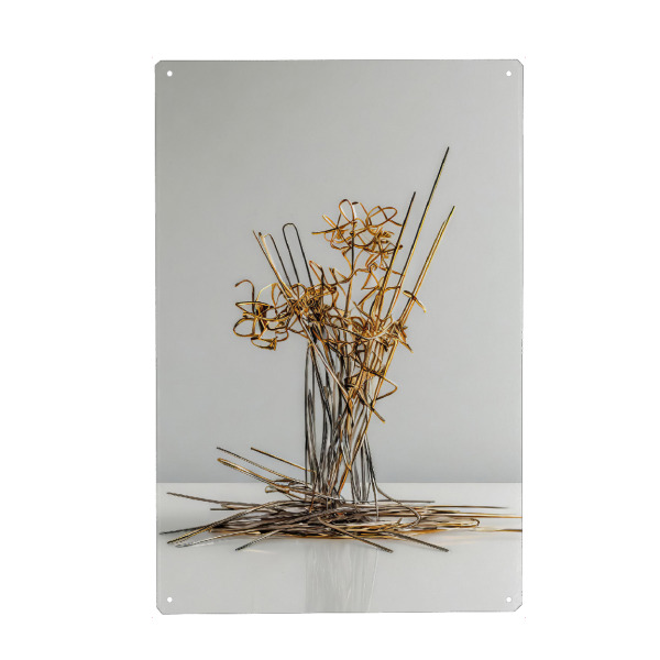 Holzbild "Filigranes Metall" artboxONE - Abstrakt - Silber,Stahl,Schmuck,Chrom,Handwerk,Gold,Kunst,Metalle,Skulptur,Blume,Filigranarbeit,Deko