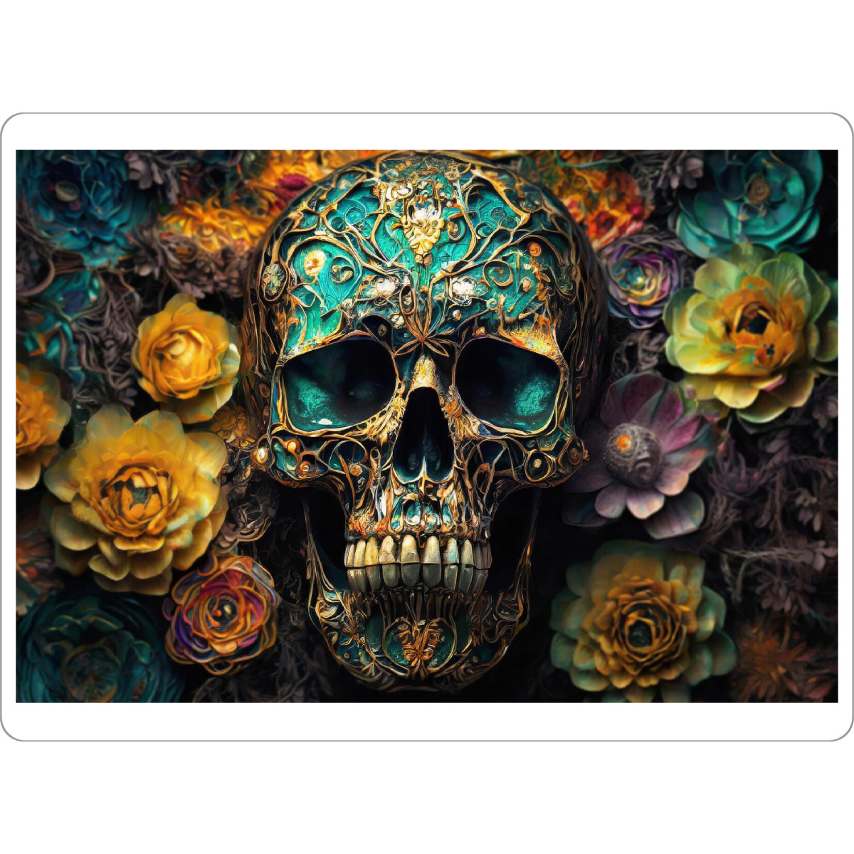 Tischset "Blumen mit Schädel" artboxONE - Abstrakt - Blüte,Gesicht,Stahl,Schädel,Tod,Gothic_(kultur),Mensch,Porträt,Blume,Dia,Martial,El_muerto