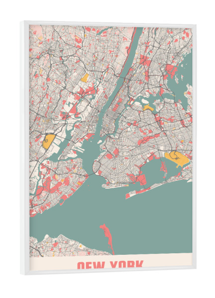 Poster mit weißem Rahmen "New York Stadtplan" artboxONE - Städte / New York,Kartografie