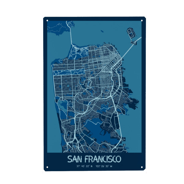 Holzbild "Map von San Francisco" artboxONE - Städte / San Francisco,Kartografie