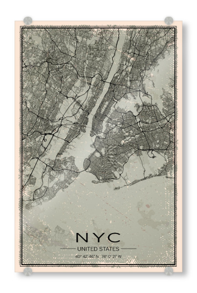 Acrylglasbild "New York City Retro Map" artboxONE - Städte / New York,Kartografie