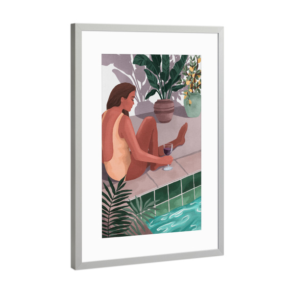 Poster mit Rahmen Silber "Ich wette, du denkst an mich" artboxONE - Reise,Menschen - Pool,Sommer,Wein,Frau,Mode