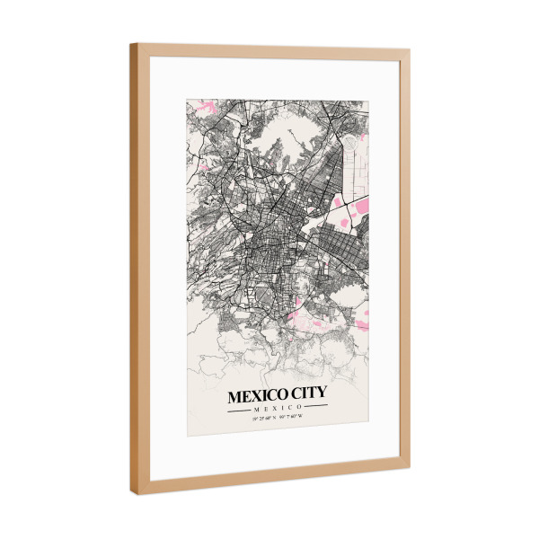 Poster mit Rahmen Kupfer "Stadtplan von Mexico City" artboxONE - Städte / Weitere,Kartografie