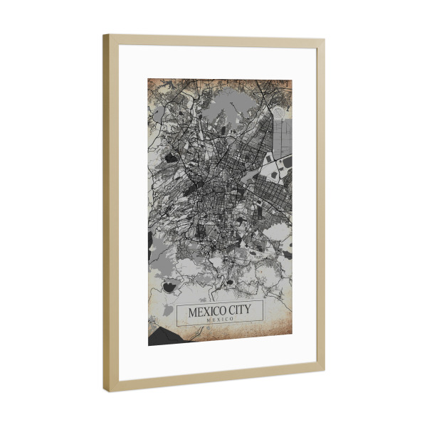 Poster mit Rahmen Gold "Vintage Mexiko Stadt" artboxONE - Städte / Weitere,Kartografie