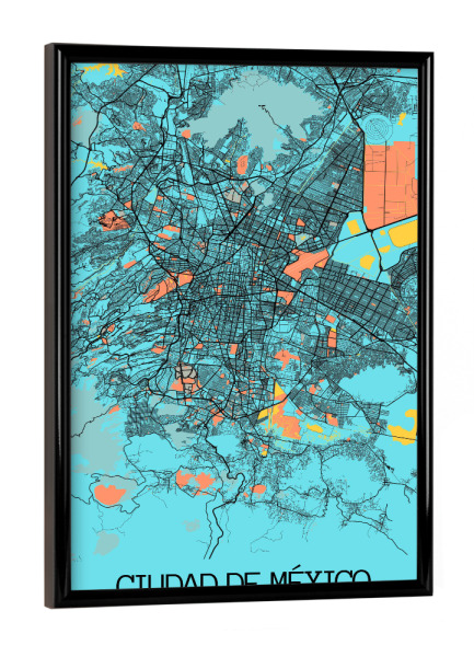 Poster mit schwarzem Rahmen "Map von Mexiko City" artboxONE - Städte / Weitere,Kartografie