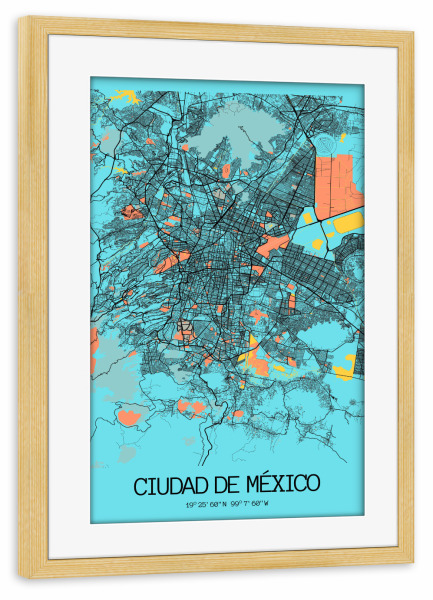 Poster mit Rahmen kiefer "Map von Mexiko City" artboxONE - Städte / Weitere,Kartografie