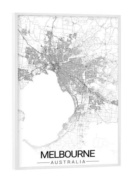 Poster mit weißem Rahmen "CityMap von Melbourne" artboxONE - Schwarzweiß,Städte / Weitere