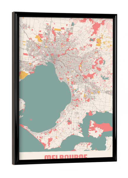 Poster mit schwarzem Rahmen "Melbourne - Stadtplan" artboxONE - Städte / Weitere,Kartografie