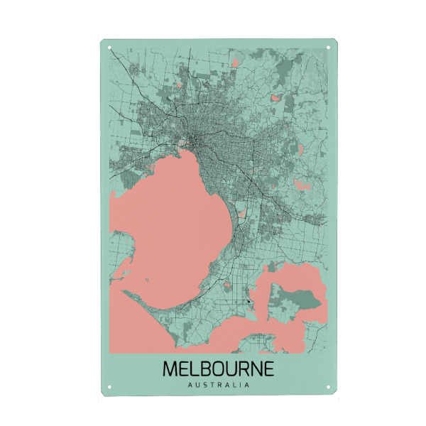 Metall Poster "Stadt Melbourne Karte" artboxONE - Städte / Weitere,Kartografie