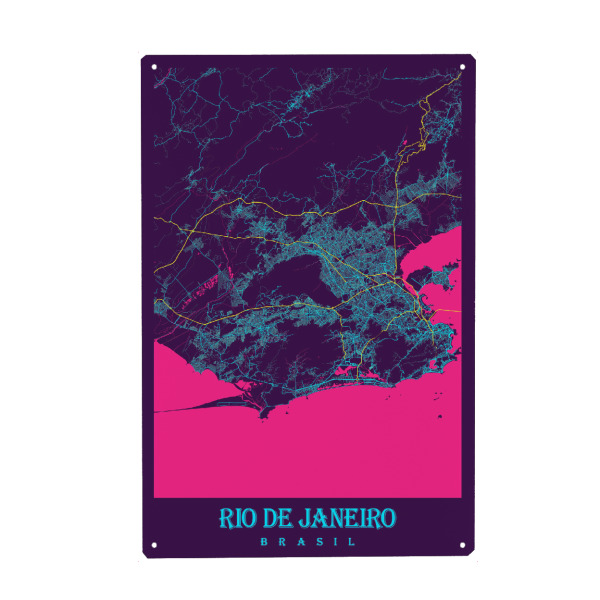 Metall Poster "Rio Brasil City Map" artboxONE - Städte / Rio de Janeiro,Kartografie