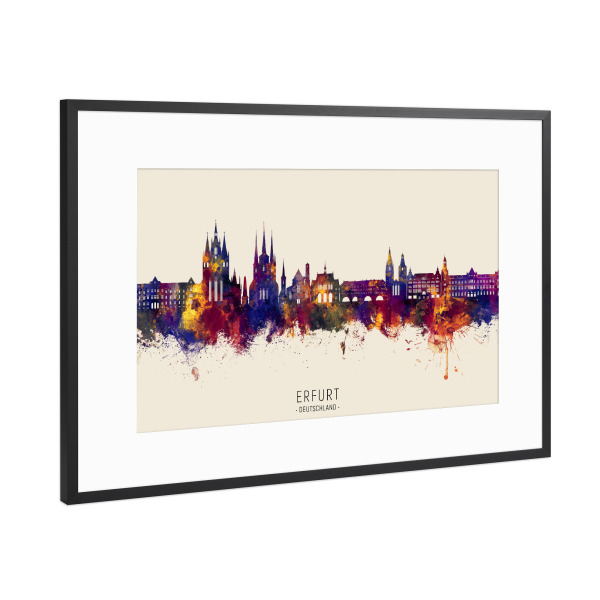 Poster mit Rahmen Schwarz (Metallic) "Erfurt Skyline Herbstname" artboxONE - Städte