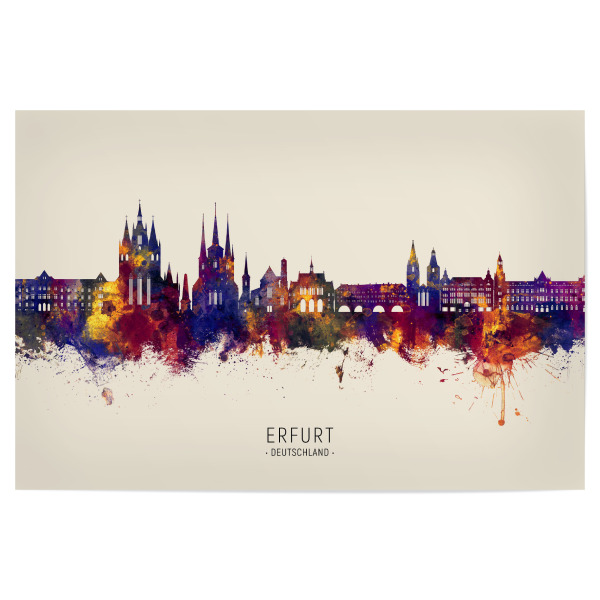 Poster 30x20 cm "Erfurt Skyline Herbstname" artboxONE - Städte - Erfurt,Deutschland,Deutschland,Skyline,Stadtbild,Aquarell,Malerei