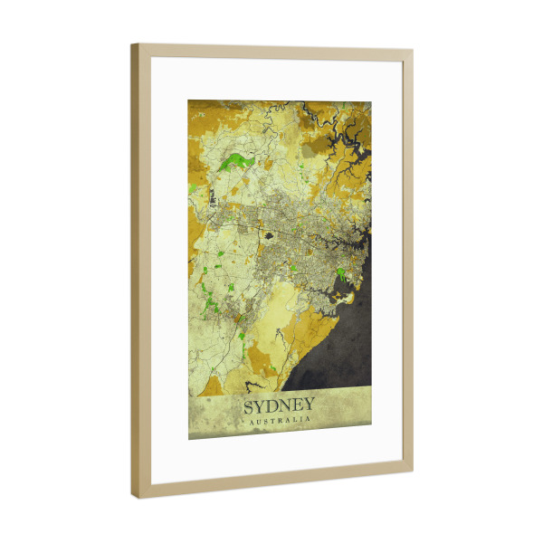 Poster mit Rahmen Gold "Sydney Vintage City Map" artboxONE - Städte / Sydney,Kartografie