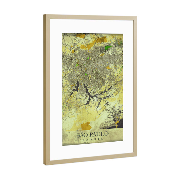 Poster mit Rahmen Gold "São Paulo Vintage City Map" artboxONE - Städte / Weitere,Kartografie