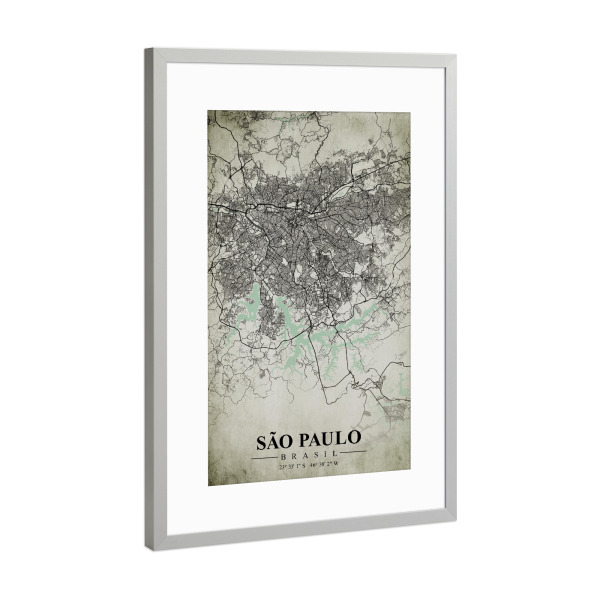 Poster mit Rahmen Silber "São Paulo Vintage CityMap" artboxONE - Städte / Weitere,Kartografie