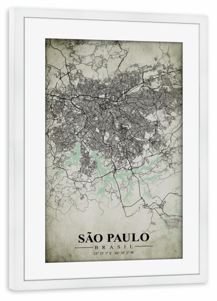 Poster mit Rahmen weiß "São Paulo Vintage CityMap" artboxONE - Städte / Weitere,Kartografie