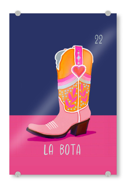 Acrylglasbild "22 La Bota Der Stiefel" artboxONE - Abstrakt - Loteria mexicana,Tarot,Boot,Western,Yeehaw,Fett,Lustig,Valentinstag