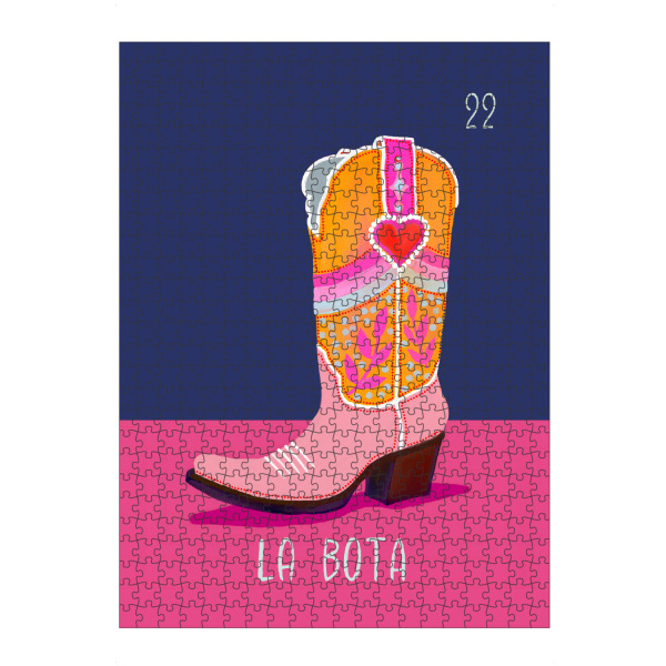 Puzzle Ravensburger "22 La Bota Der Stiefel" artboxONE - Abstrakt - Loteria mexicana,Tarot,Boot,Western,Yeehaw,Fett,Lustig,Valentinstag