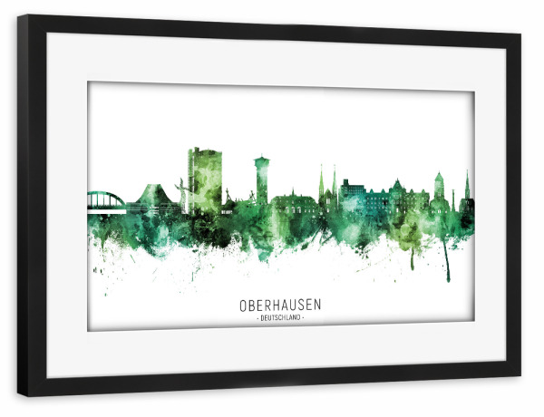 Poster mit Rahmen schwarz "Oberhausen Skyline Grüner Name" artboxONE - Städte