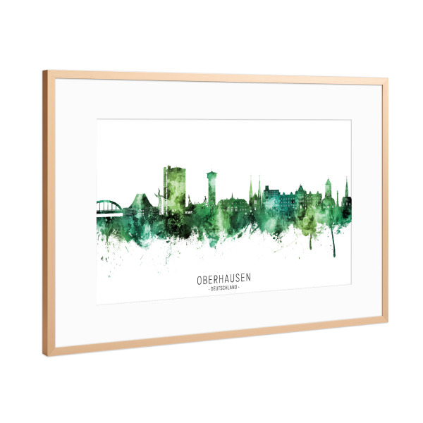 Poster mit Rahmen Kupfer "Oberhausen Skyline Grüner Name" artboxONE - Städte