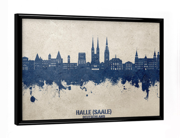 Poster mit schwarzem Rahmen "Halle (Saale) Skyline PaintBlue" artboxONE - Städte
