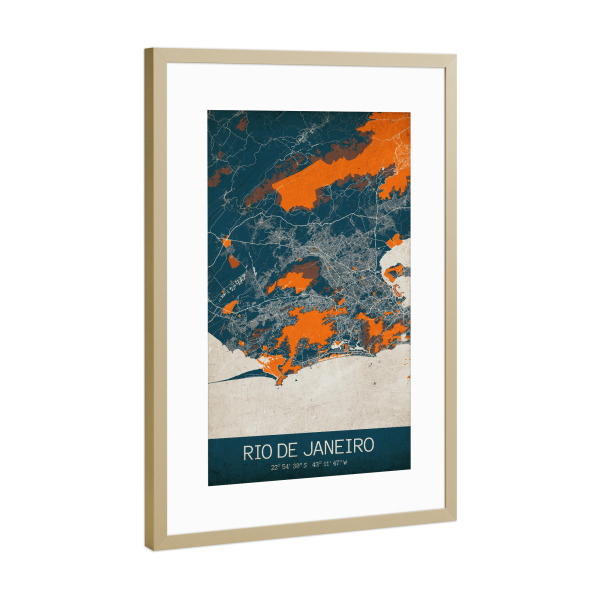 Poster mit Rahmen Gold "Vintage Rio de Janeiro City" artboxONE - Städte / Rio de Janeiro,Kartografie