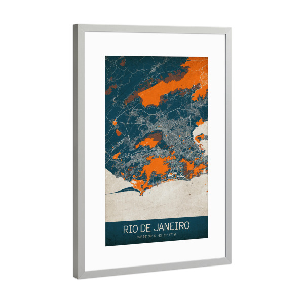 Poster mit Rahmen Silber "Vintage Rio de Janeiro City" artboxONE - Städte / Rio de Janeiro,Kartografie