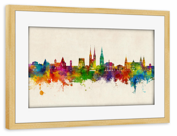 Poster mit Rahmen kiefer "Halle (Saale) Skyline Urban" artboxONE - Städte