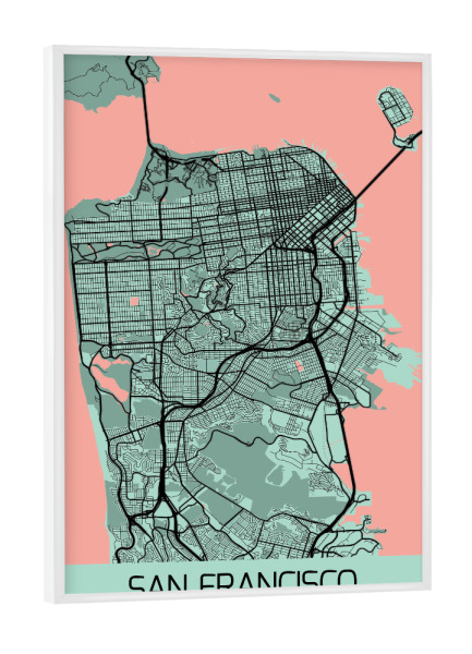 Poster mit weißem Rahmen "San Francisco Stadt Plan" artboxONE - Städte / San Francisco,Kartografie