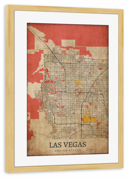 Poster mit Rahmen kiefer "Vintage Stadtplan von Las Vegas" artboxONE - Städte / Las Vegas,Kartografie