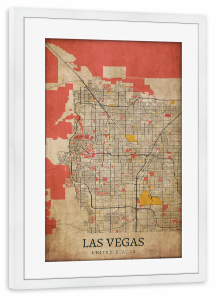 Poster mit Rahmen weiß "Vintage Stadtplan von Las Vegas" artboxONE - Städte / Las Vegas,Kartografie