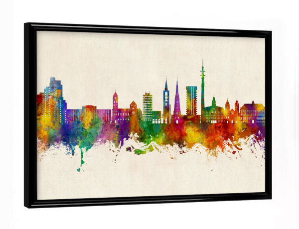 Poster mit schwarzem Rahmen "Gelsenkirchen Skyline Urban" artboxONE - Städte - Gelsenkirchen,Deutschland,Skyline,Stadtbild,Stadtbild,Aquarell,Malerei